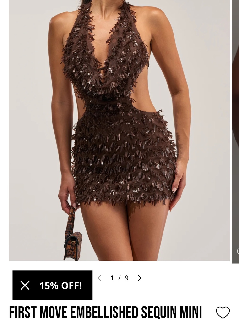 AKIRA Brown Sequin Fringe Backless Dress